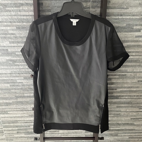 Calvin Klein Faux Leather Top - Picture 2 of 14